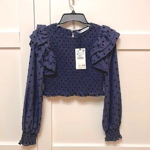 Zara blue long sleeve crop top